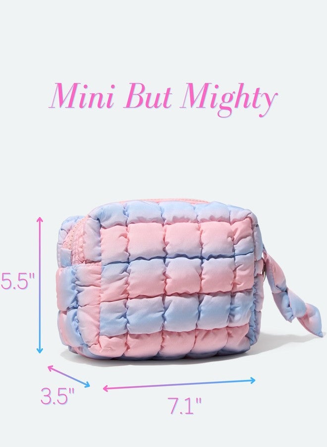 Yarnic Quilted Makeup Bag Cosmetic Bag, Travel Toiletry Bag for Women, Cute Makeup Bag Organizer Puffer Makeup Pouch (Blue Pink, S) - Image 4